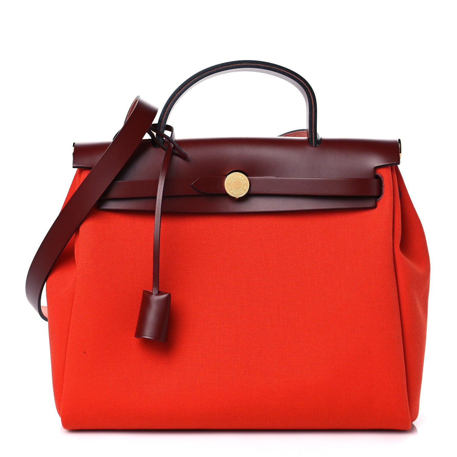 Hermes Vache Hunter Toile Herbag Zip Retourne 31 PM Orange Mecano Rouge H 2 of 10