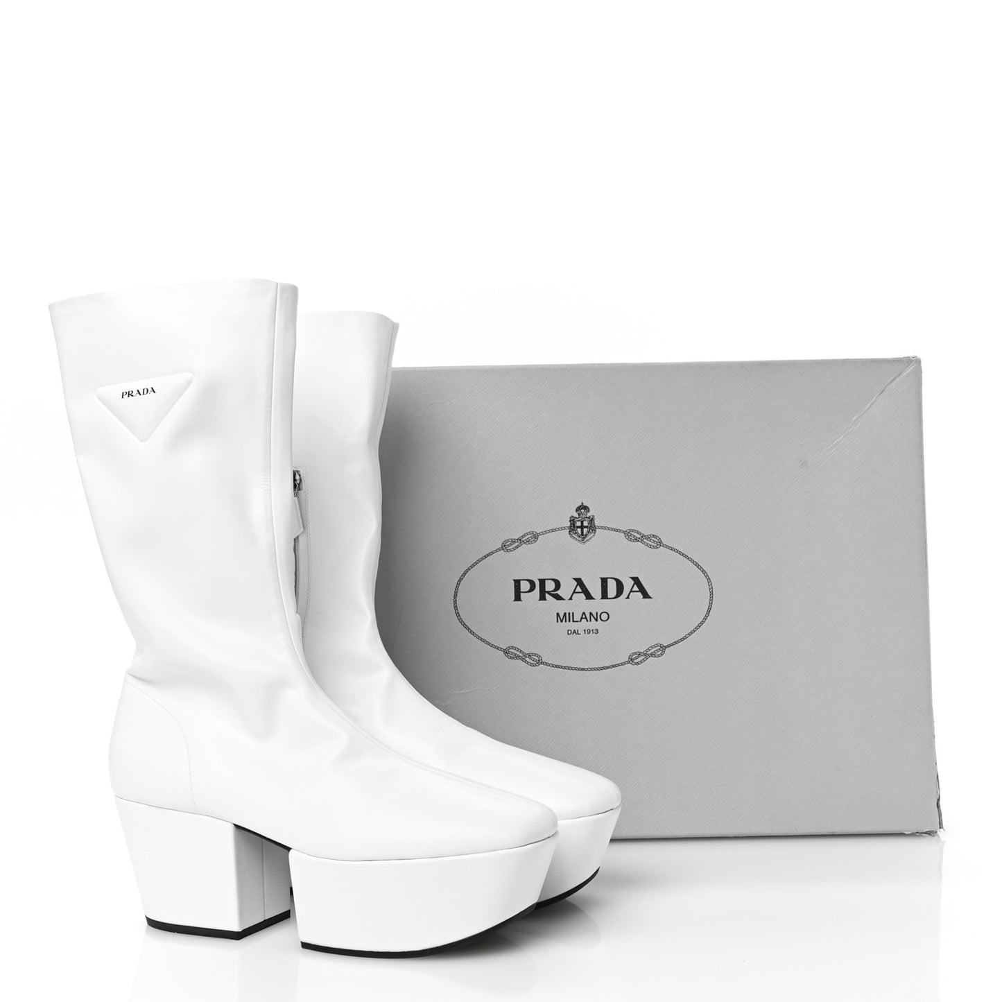 Nappa Tech Logo 70mm Platform Boots 38.5 White