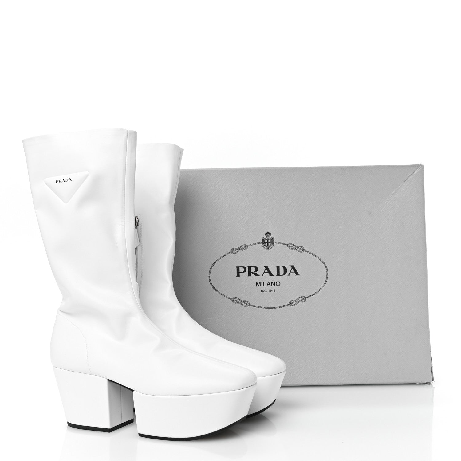 Prada Nappa Tech Logo 70mm Platform Boots 38.5 White 8 of 9