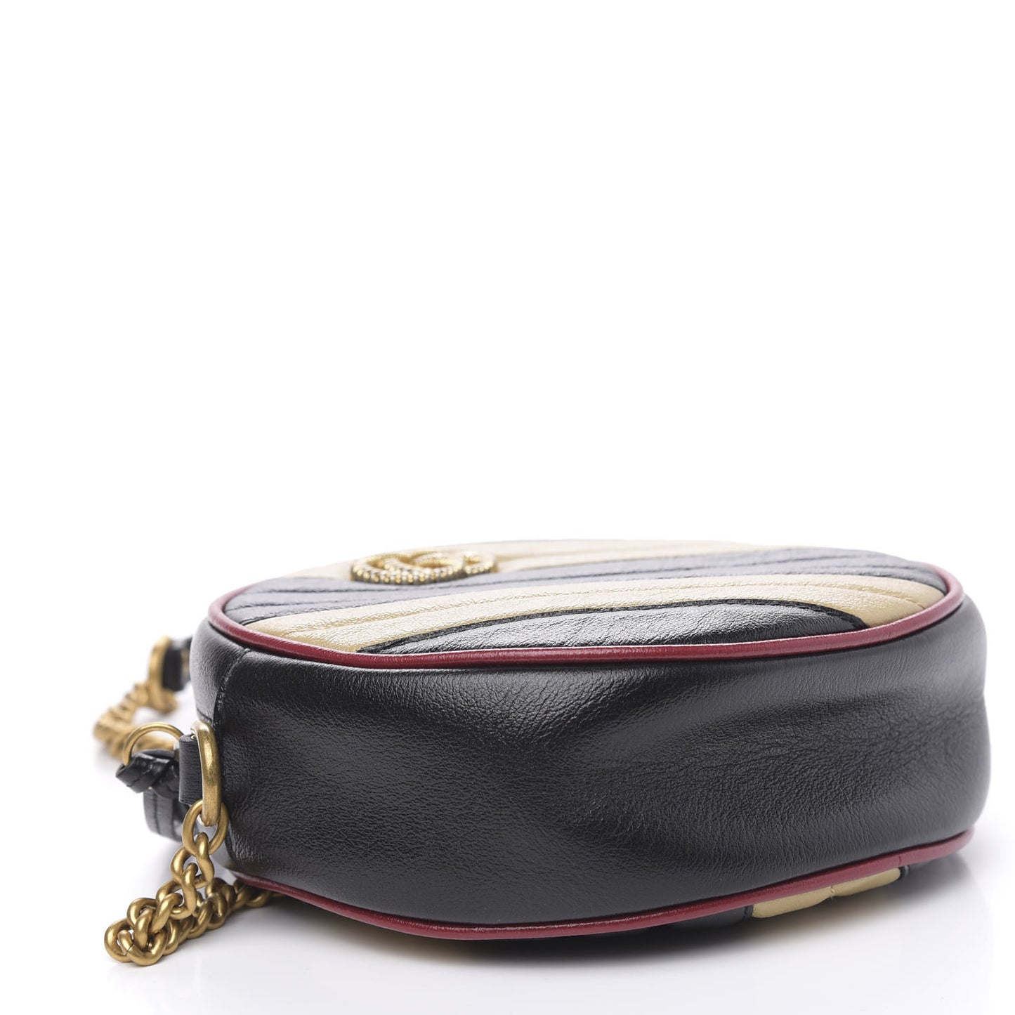 Azalea Calfskin Matelasse Diagonal Patchwork Mini Torchon GG Marmont Round Shoulder Bag Black Beige Romantic Cerise