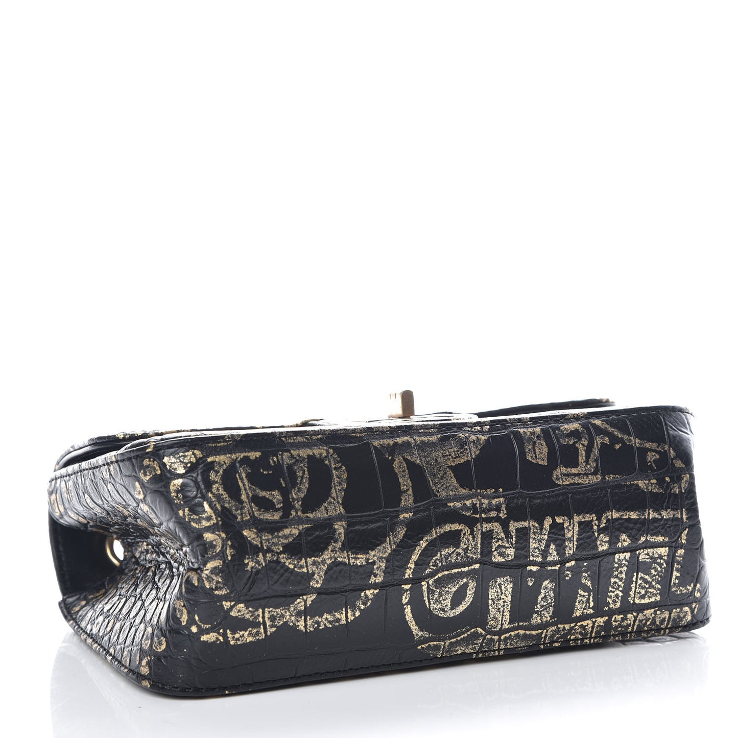Calfskin Crocodile Embossed Graffiti 2.55 Mini Cocodile Reissue Flap Black Gold
