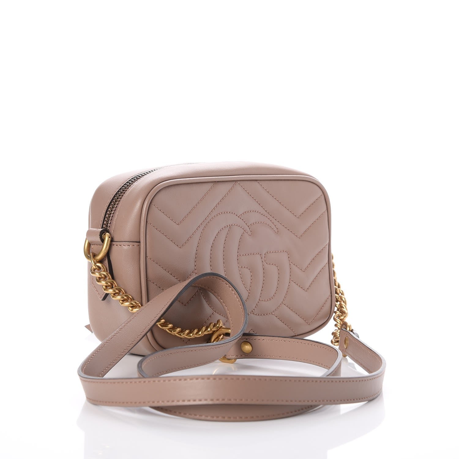 Gucci Calfskin Matelasse Mini GG Marmont Chain Shoulder Bag Nude 9 of 13
