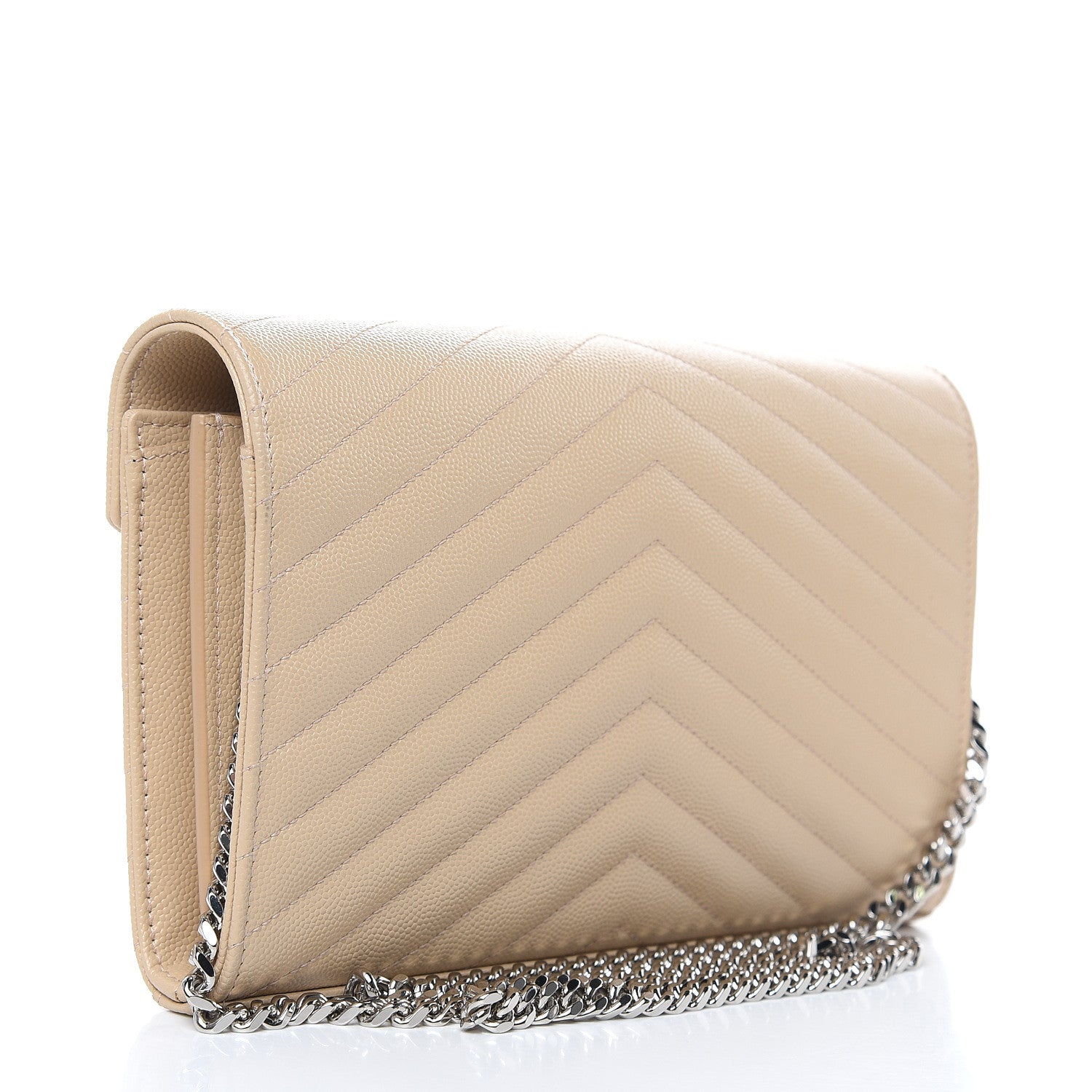 Saint Laurent Grain De Poudre Matelasse Chevron Monogram Chain Wallet Nude Powder 3 of 9