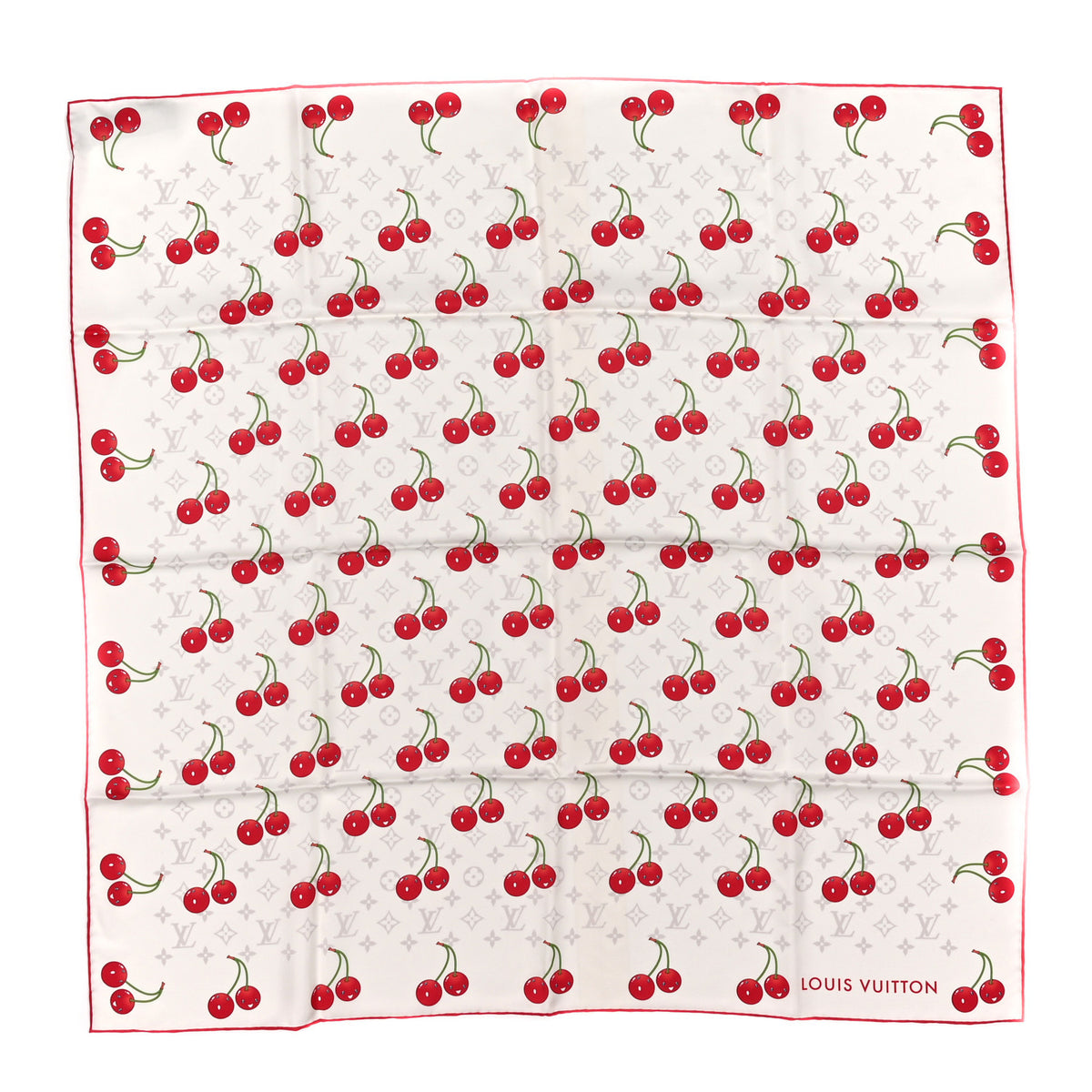 Louis Vuitton LV X TM Silk Monogram Cerises Square Scarf 90 White 1 of 4