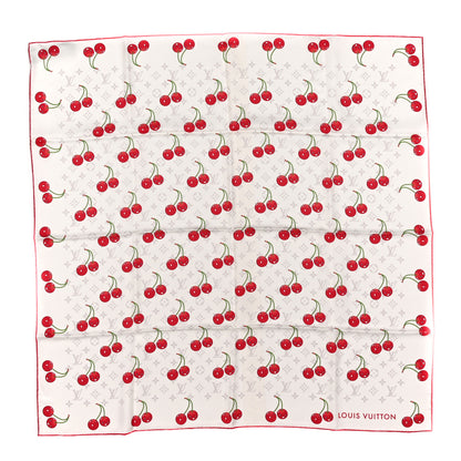 Louis Vuitton LV X TM Silk Monogram Cerises Square Scarf 90 White 1 of 4