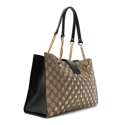 Gucci GG Supreme Monogram Bees Medium Padlock Tote Beige Oro Black 3 of 10