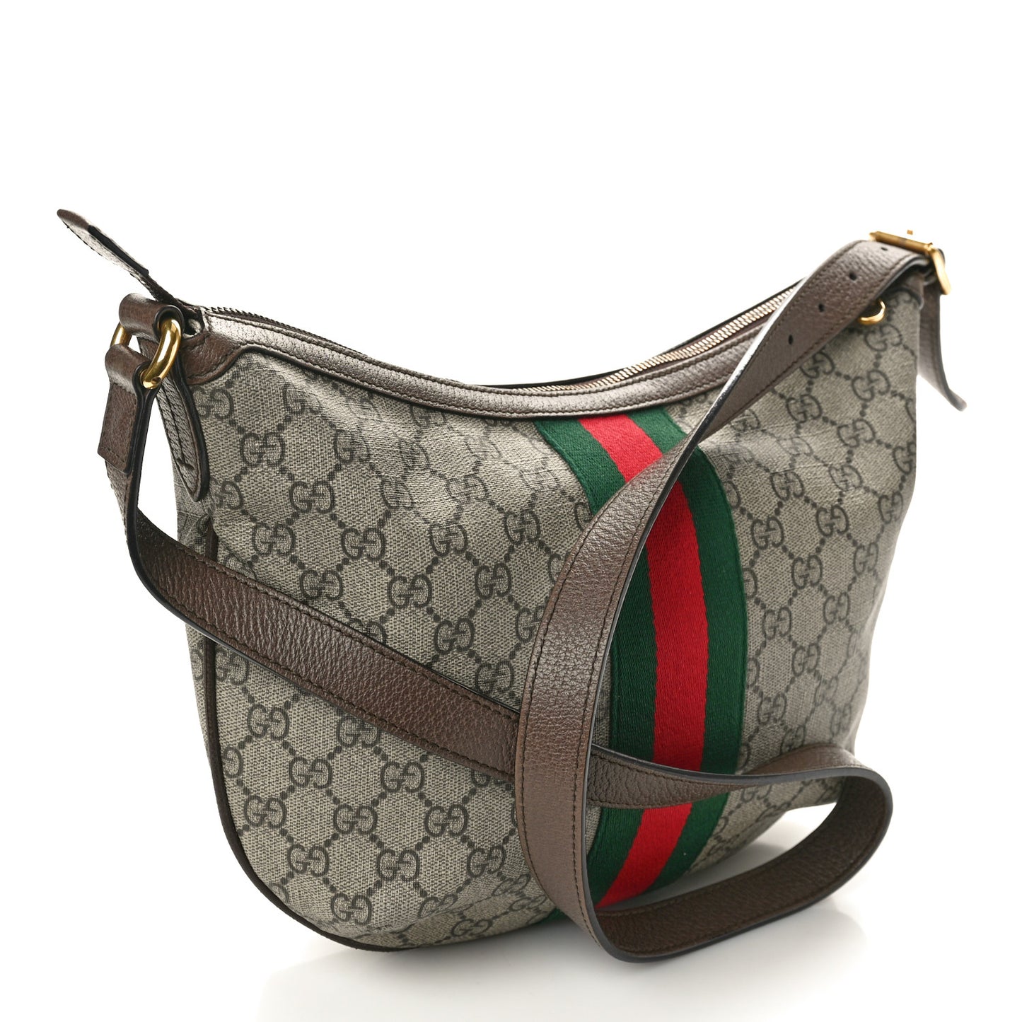 GG Supreme Monogram Web Small Ophidia Half Moon Hobo Brown