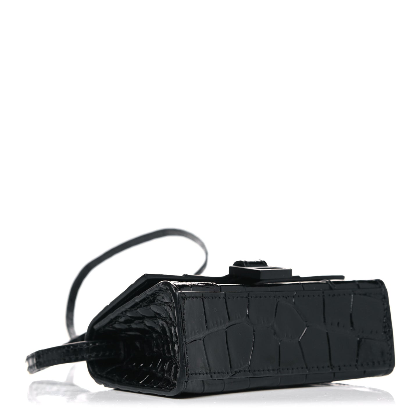 Shiny Calfskin Monochrome Crocodile Embossed Hourglass Top Handle Bag Mini Black
