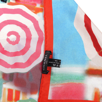 Chanel Silk CC Logo Square Scarf Red Multicolor 2 of 4