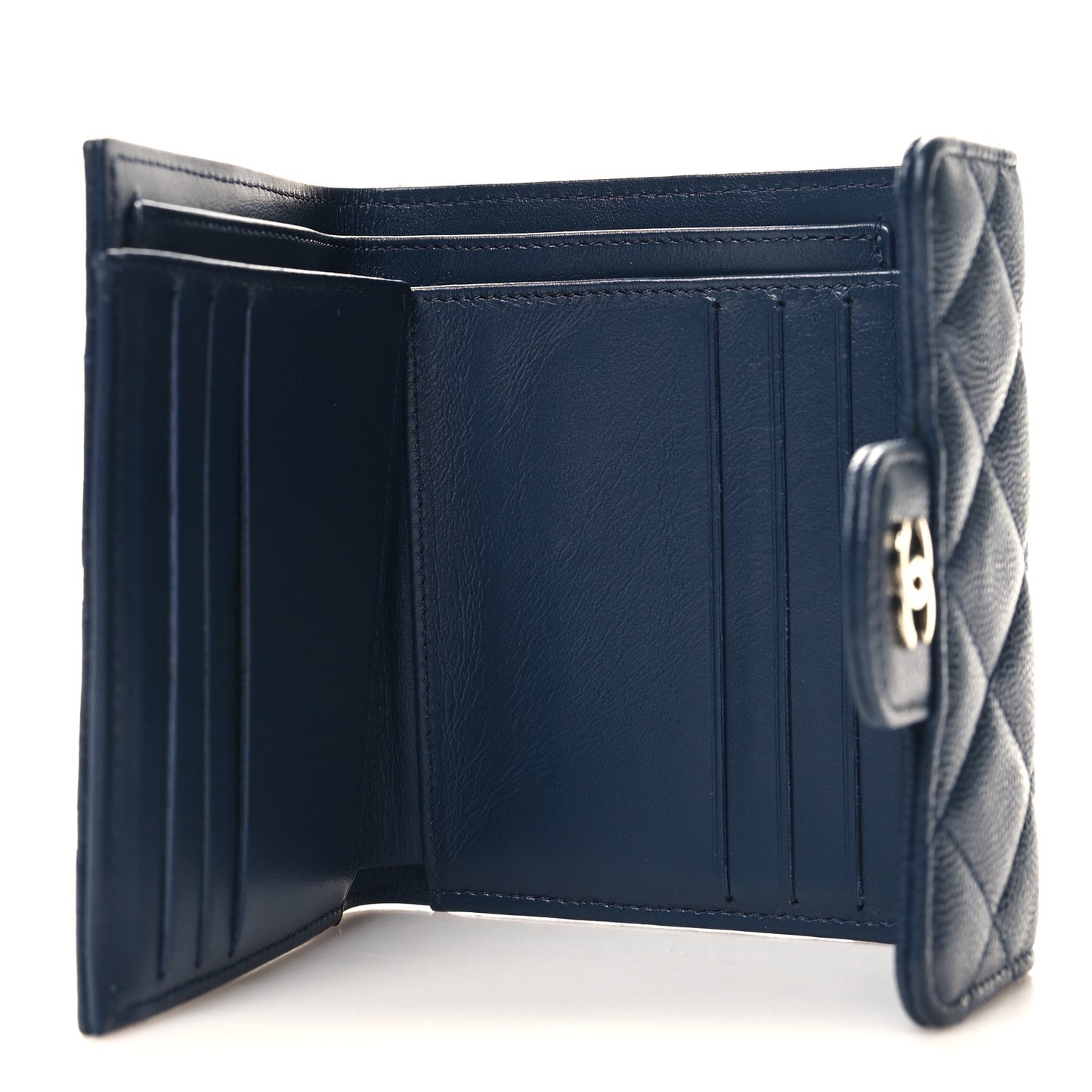Caviar Quilted Compact Flap Wallet Navy