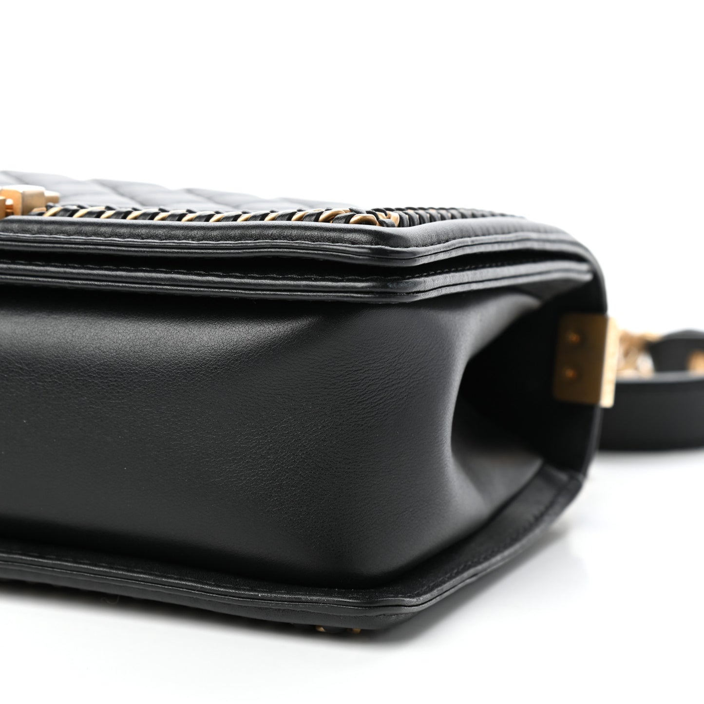 Calfskin Quilted Medium Boy Top Handle Flap Black