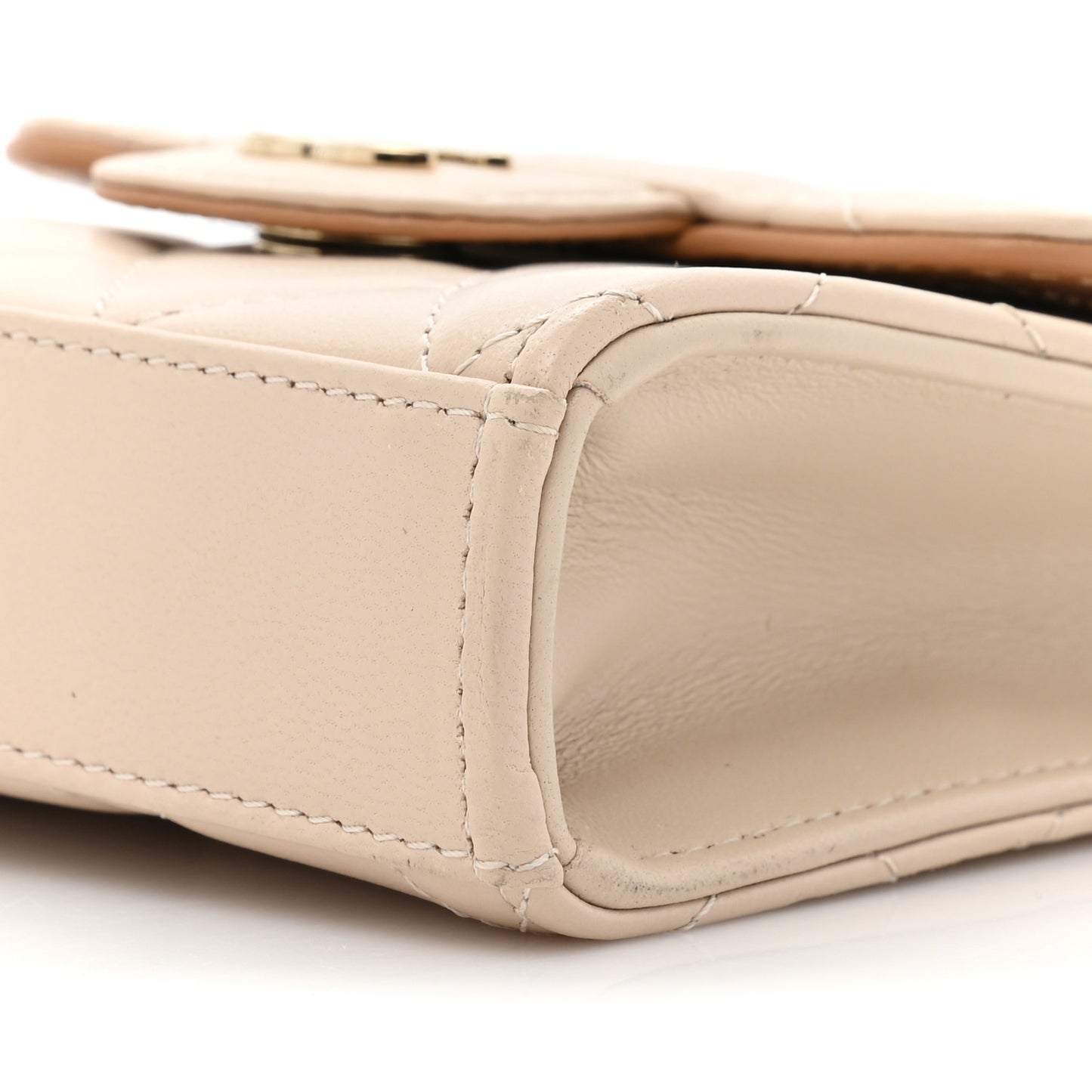 Lambskin Quilted Bi-Color Top Handle Clutch With Chain Beige Brown