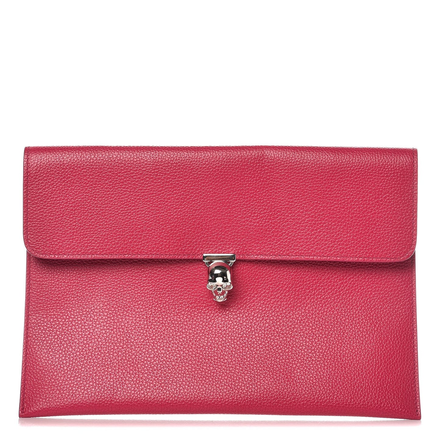 Calfskin Skull Envelope Clutch Fuchsia