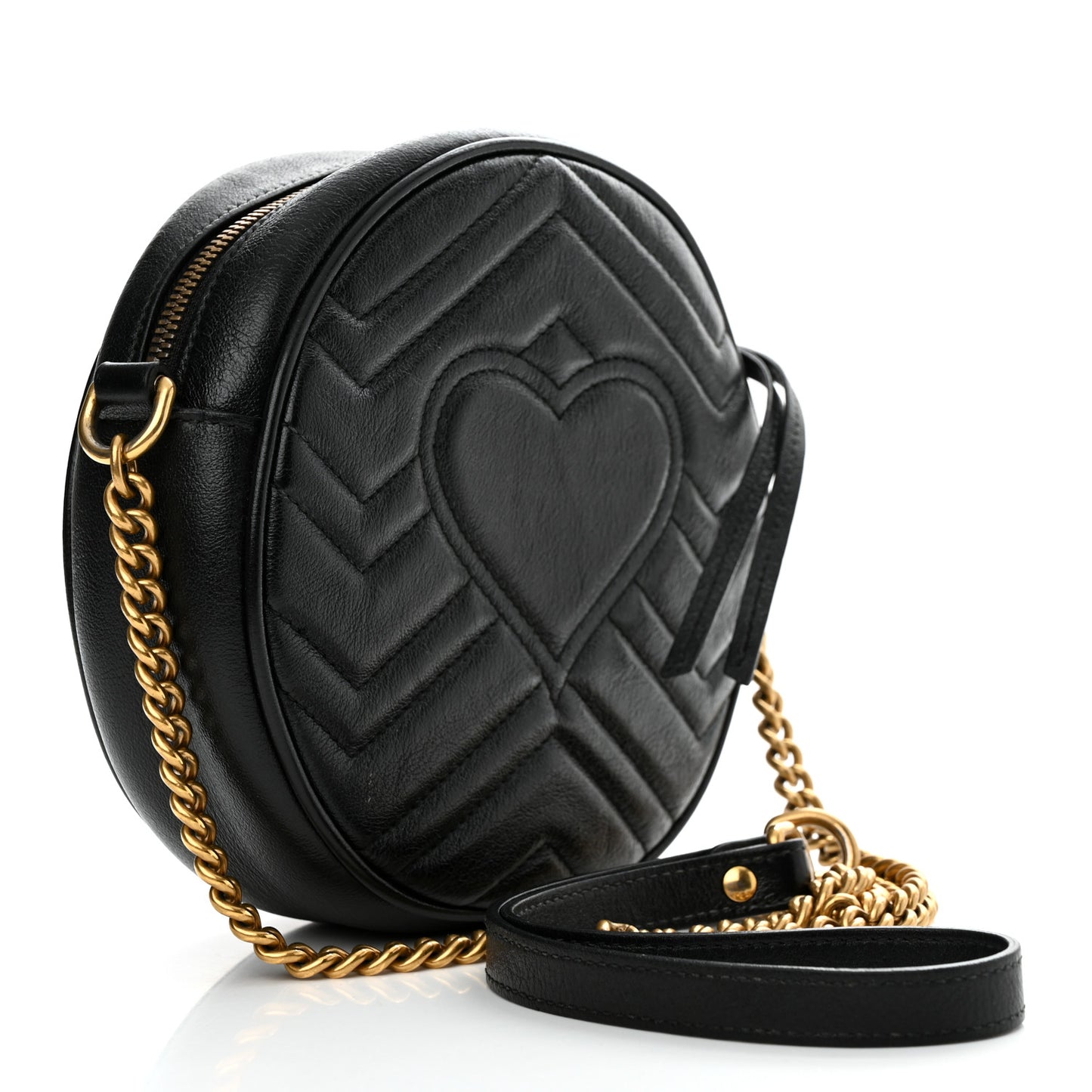 Azalea Calfskin Matelasse Heart Mini GG Marmont Round Shoulder Bag Black
