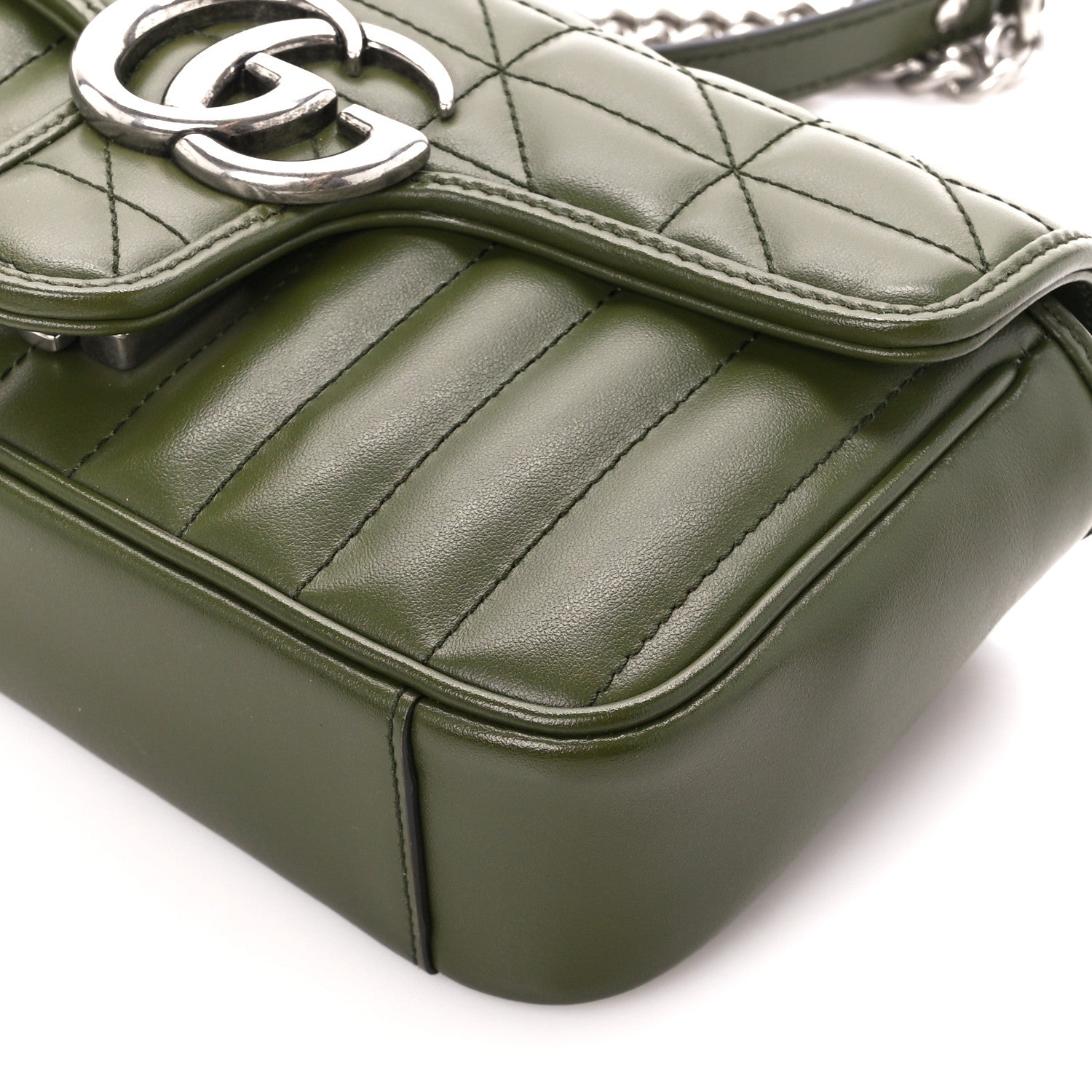 Gucci Calfskin Matelasse Aria Mini GG Marmont Shoulder Bag Military Wood 11 of 11