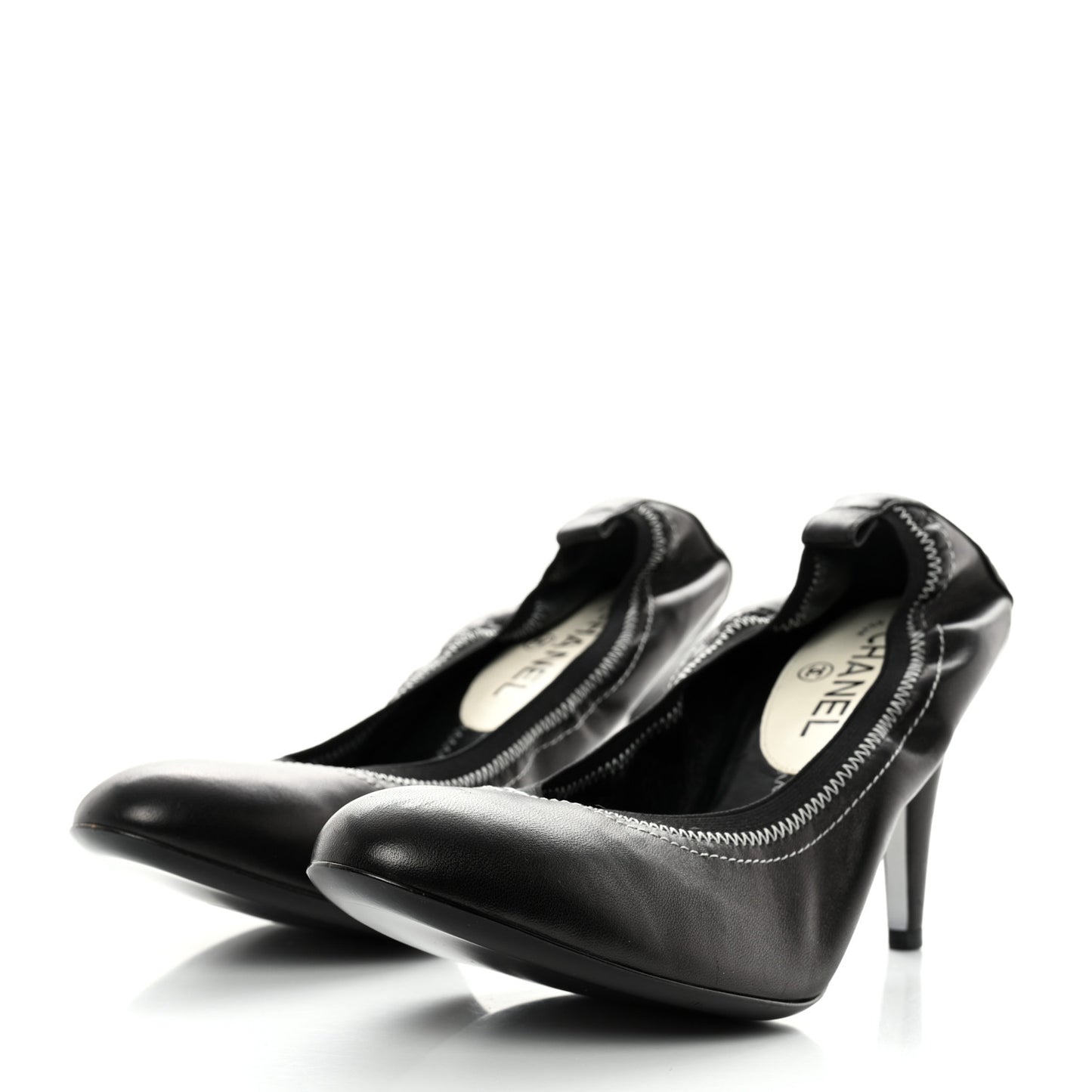 Lambskin CC Elastic Stretch Pumps 42 Black White