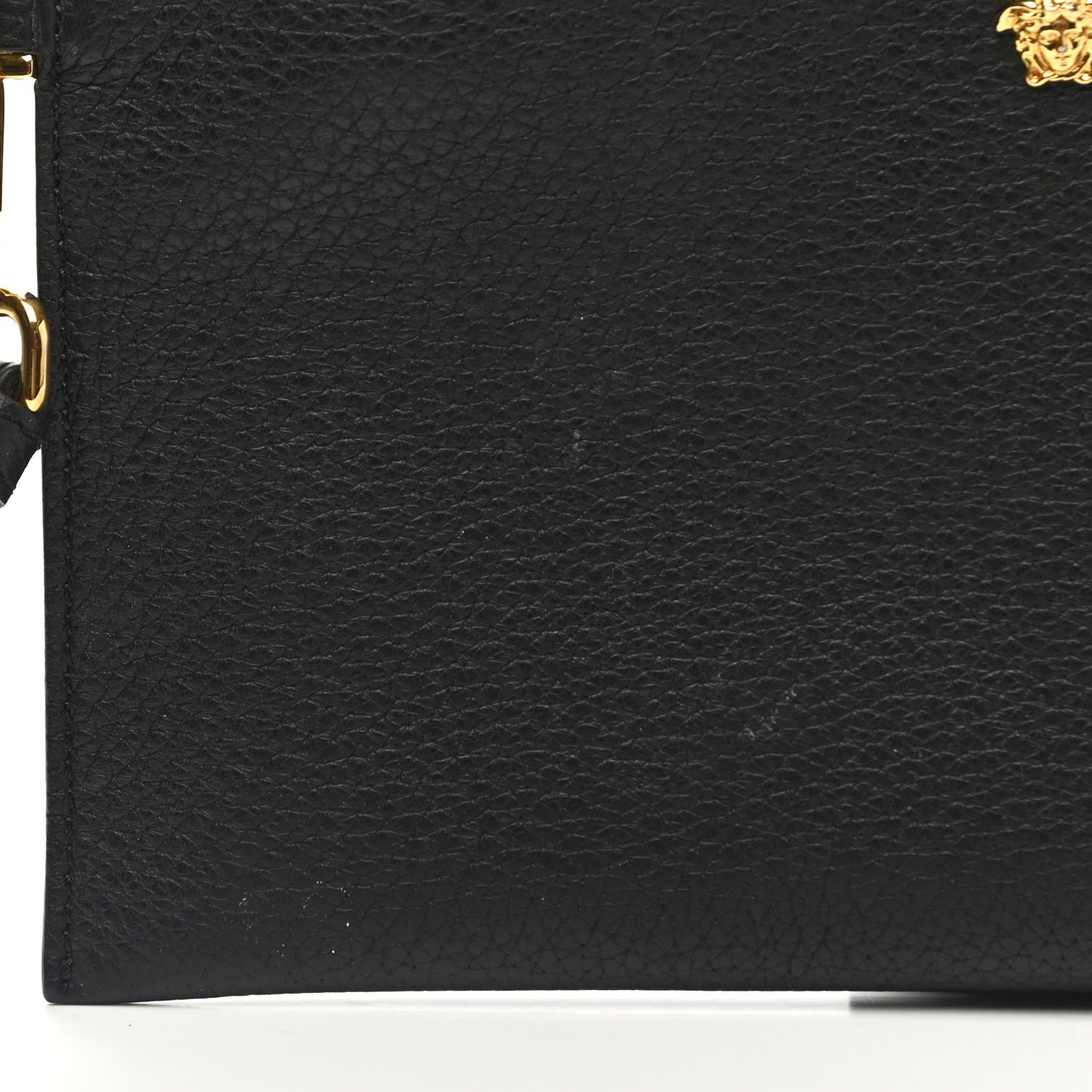 Grained Calfskin Medusa Wrist Pouch Black