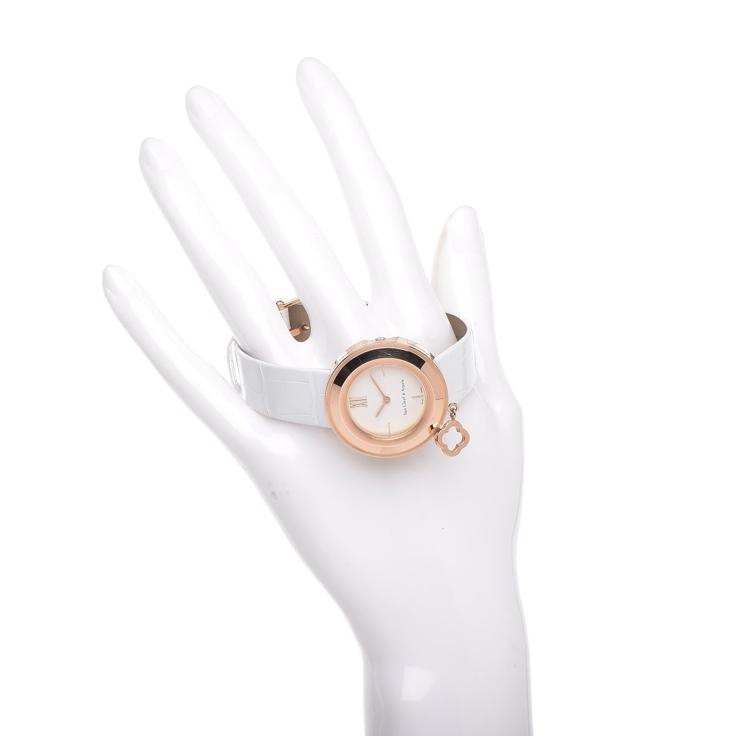 Van Cleef & Arpels 18K Rose Gold Alligator Diamond 32mm Charms Quartz Watch 2 of 9