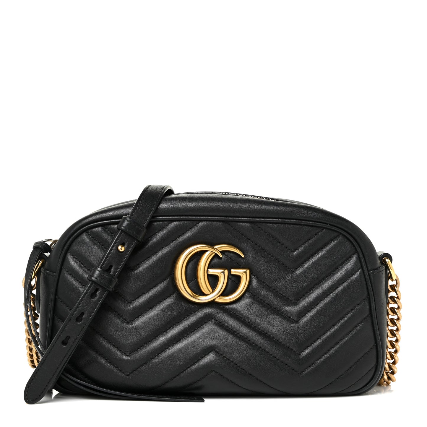 Calfskin Matelasse Small GG Marmont Chain Shoulder Bag Black