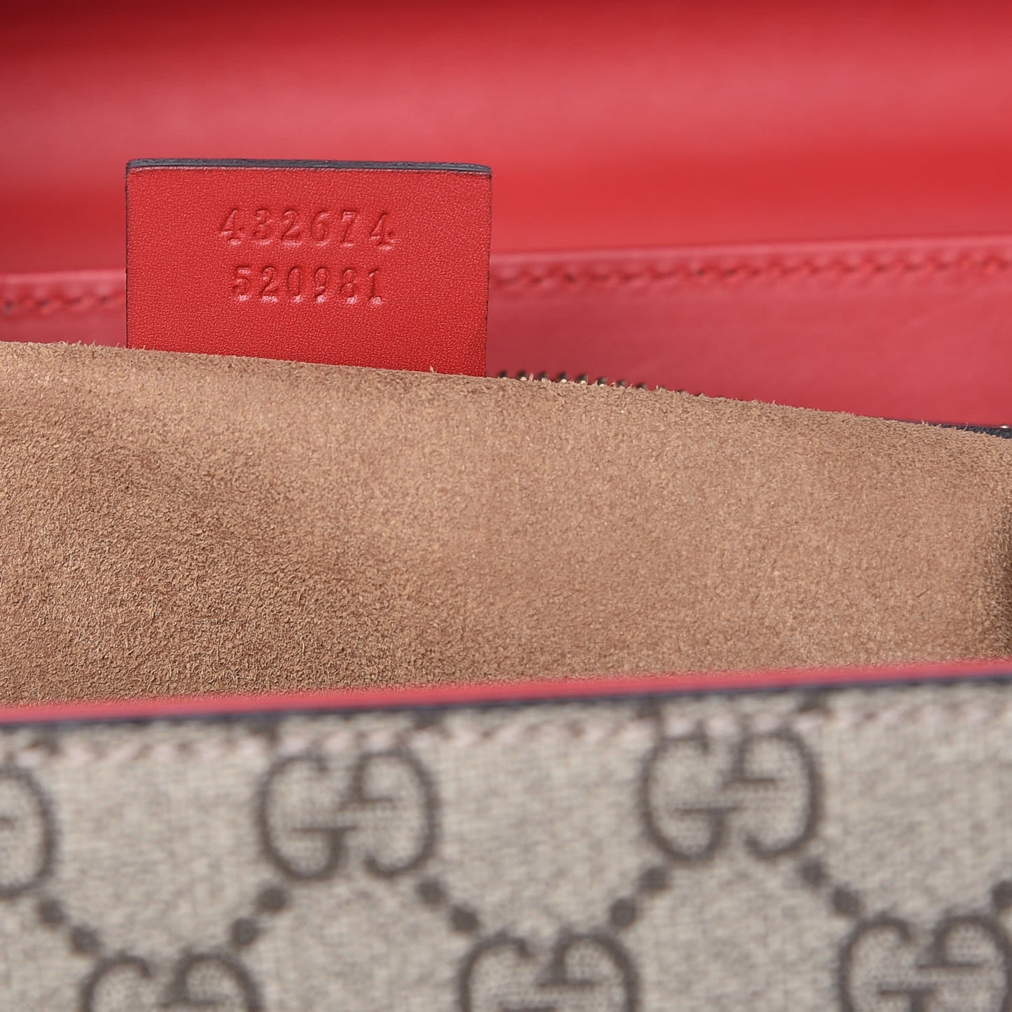 GG Supreme Monogram Calfskin Medium Padlock Top Handle Bag Beige Hibiscus Red New Rosette