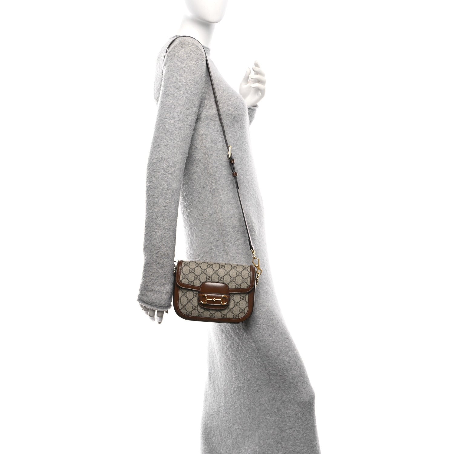 Gucci GG Supreme Monogram Web Mini Horsebit 1955 Shoulder Bag Beige Brown Sugar 2 of 10