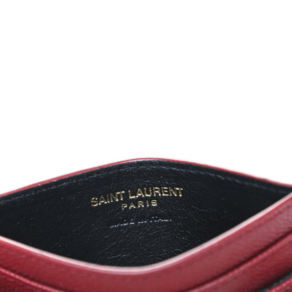 Saint Laurent Grain De Poudre Matelasse Chevron Monogram Credit Card Case New Red 6 of 8
