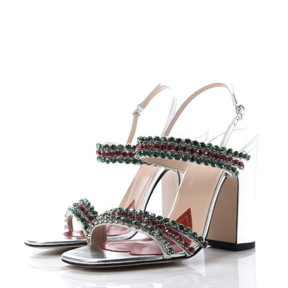 Gucci Nappa Silk Crystal Bertie High Heel Sandals 39 Argento 3 of 9