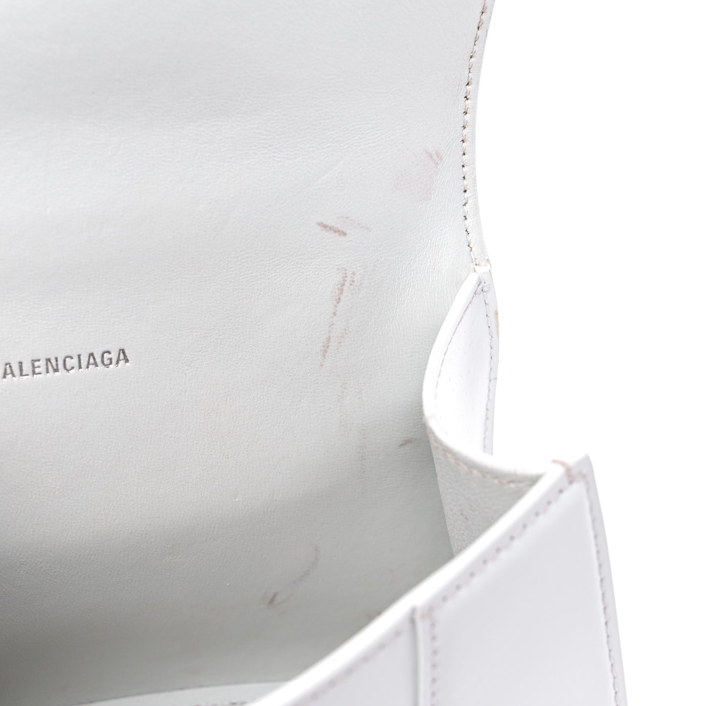 Box Calfskin Graffiti Logo Hourglass Top Handle Bag XS White Light Silver