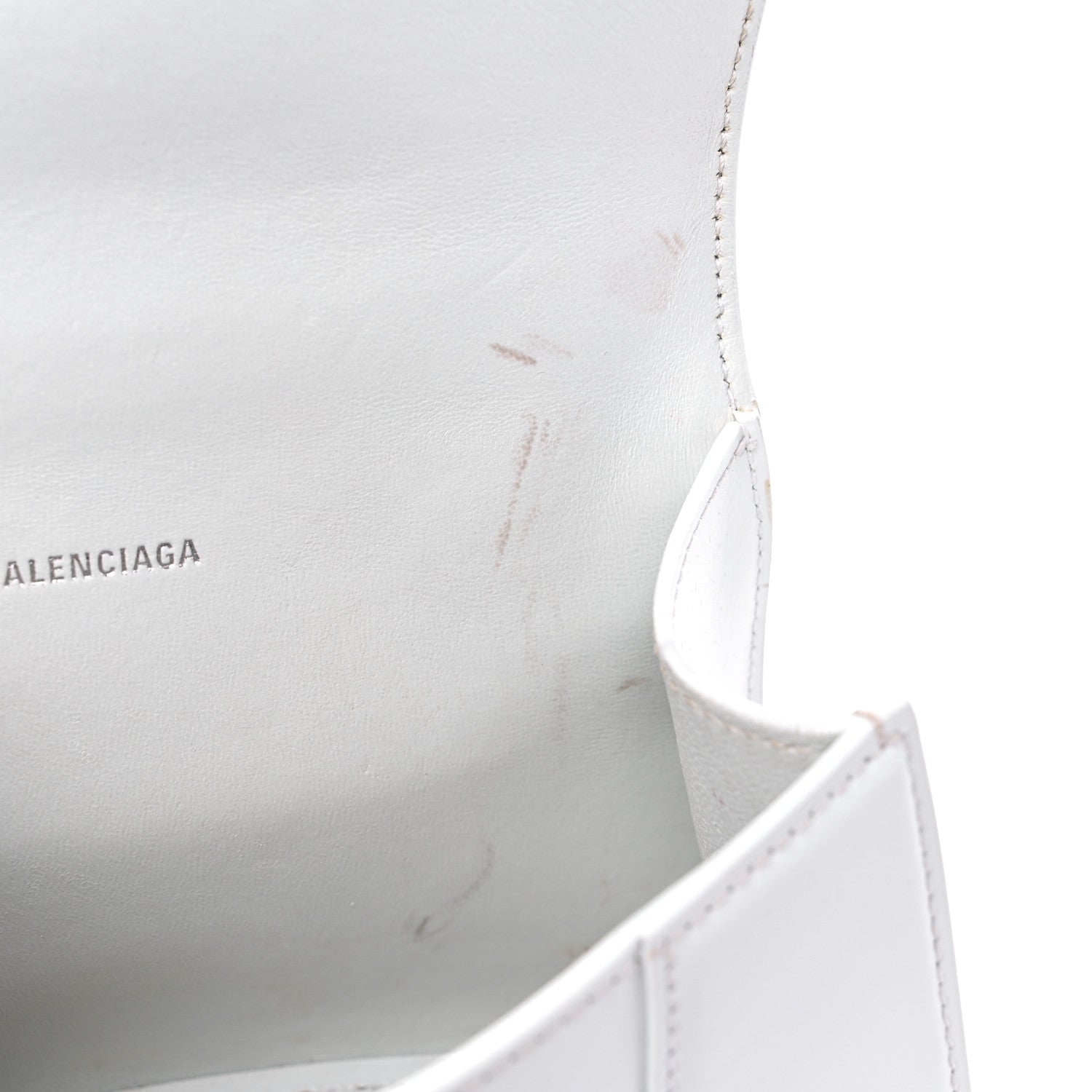 Balenciaga Box Calfskin Graffiti Logo Hourglass Top Handle Bag XS White Light Silver 13 of 16