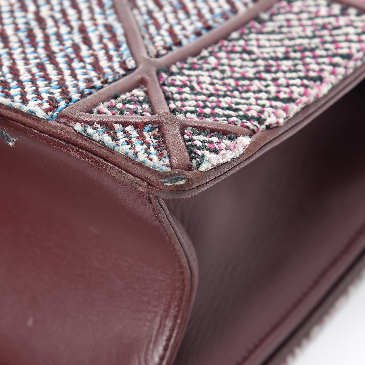 Christian Dior Tweed Calfskin Medium Diorama Flap Bag Burgundy Multicolor 11 of 16