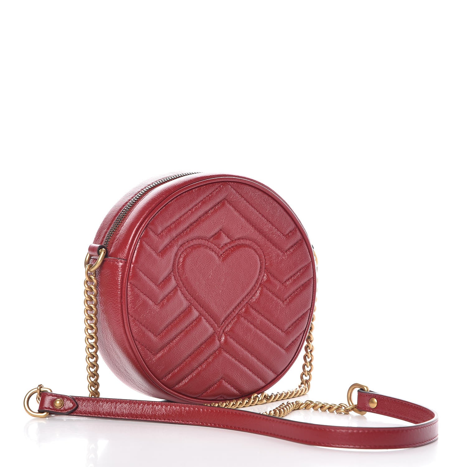Gucci Glazed Calfskin Matelasse Heart Mini GG Marmont Round Shoulder Bag Romantic Cerise 3 of 7