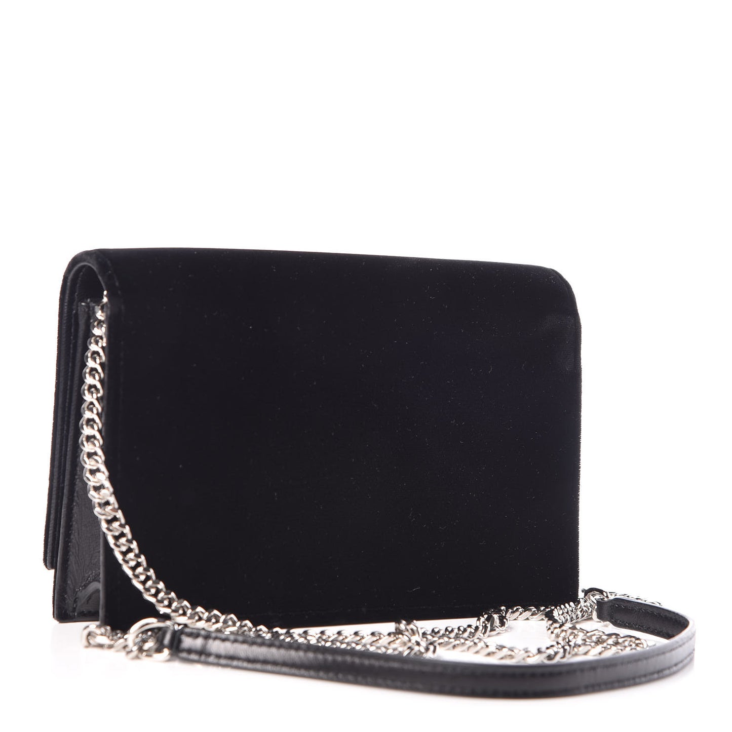 Velvet Crystal Monogram Tassel Chain Wallet Black
