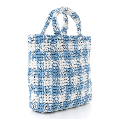 Prada Yarn Raffia Effect Crochet Embroidered Small Logo Tote Celeste 3 of 9