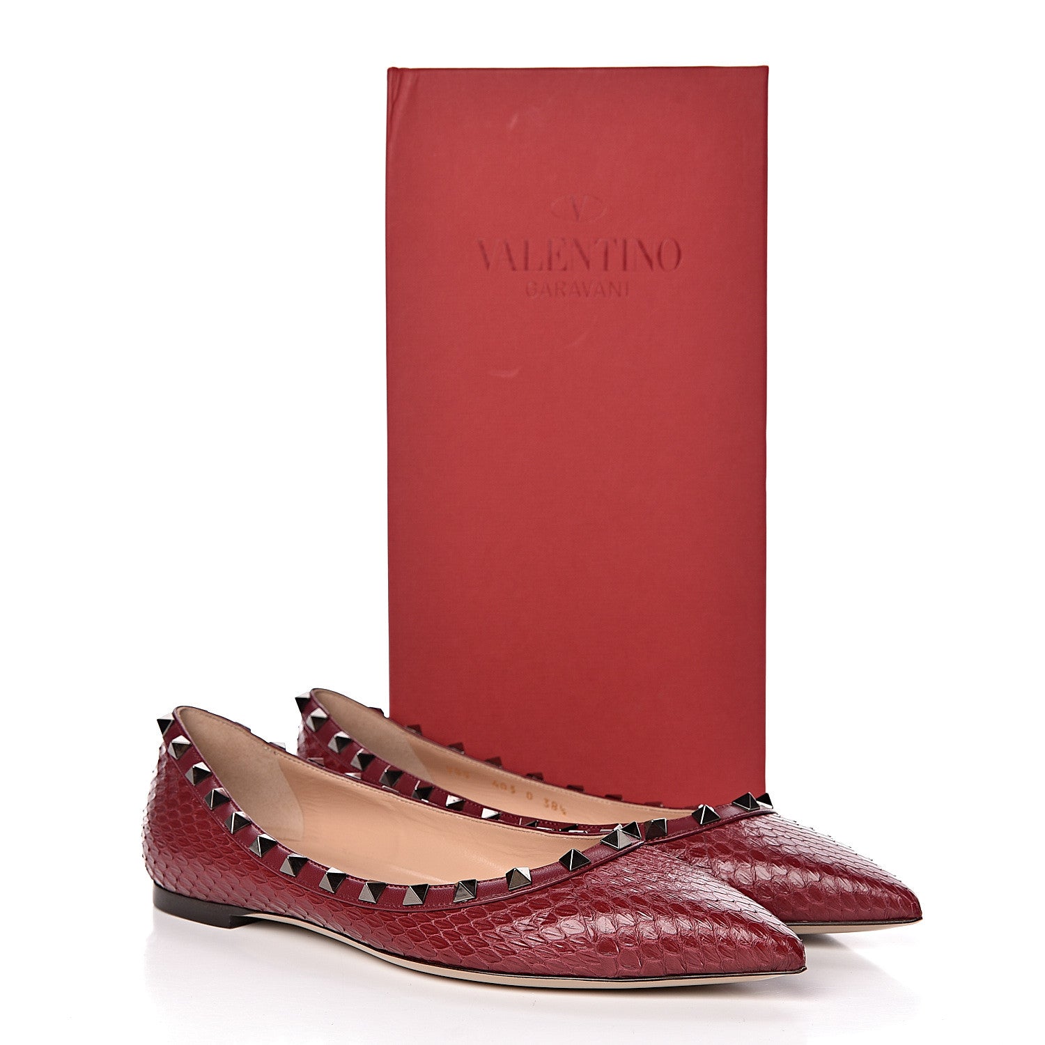 Valentino Garavani Ayers Snakeskin Rockstud Ballerina Flats 38.5 Cerise 9 of 9