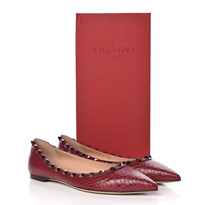 Valentino Garavani Ayers Snakeskin Rockstud Ballerina Flats 38.5 Cerise 9 of 9