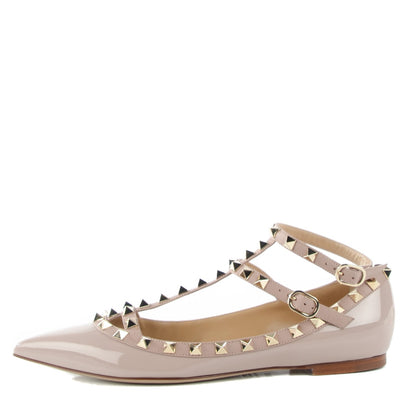Valentino Garavani Patent Rockstud Cage Ballerina Flats 37.5 Poudre 1 of 9