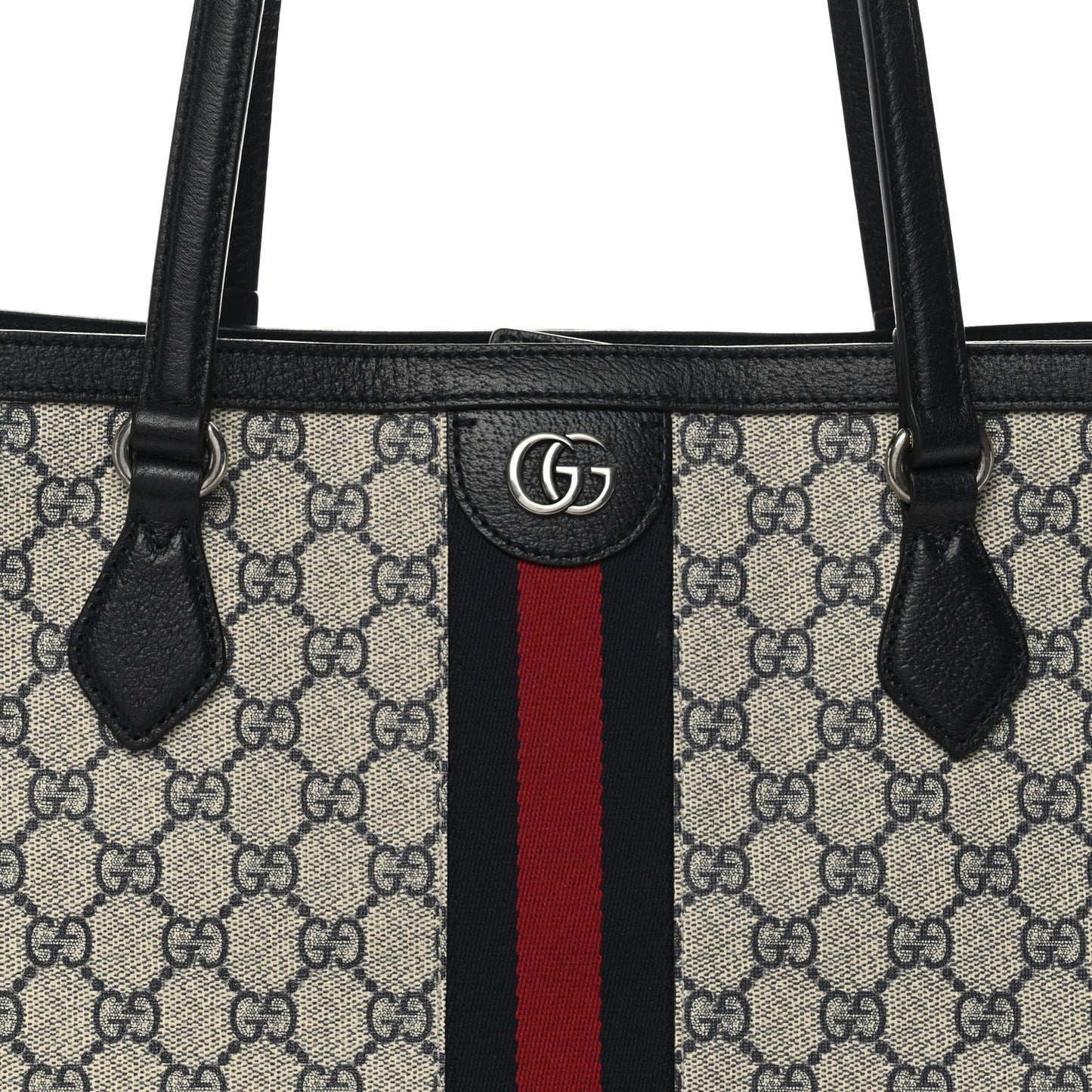 GG Supreme Monogram Textured Calfskin Web Medium Ophidia Shopping Tote Beige Blue