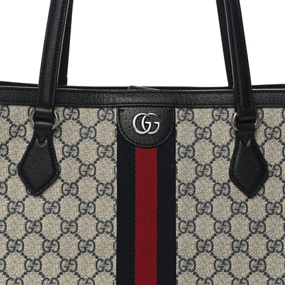 Gucci GG Supreme Monogram Textured Calfskin Web Medium Ophidia Shopping Tote Beige Blue 8 of 11