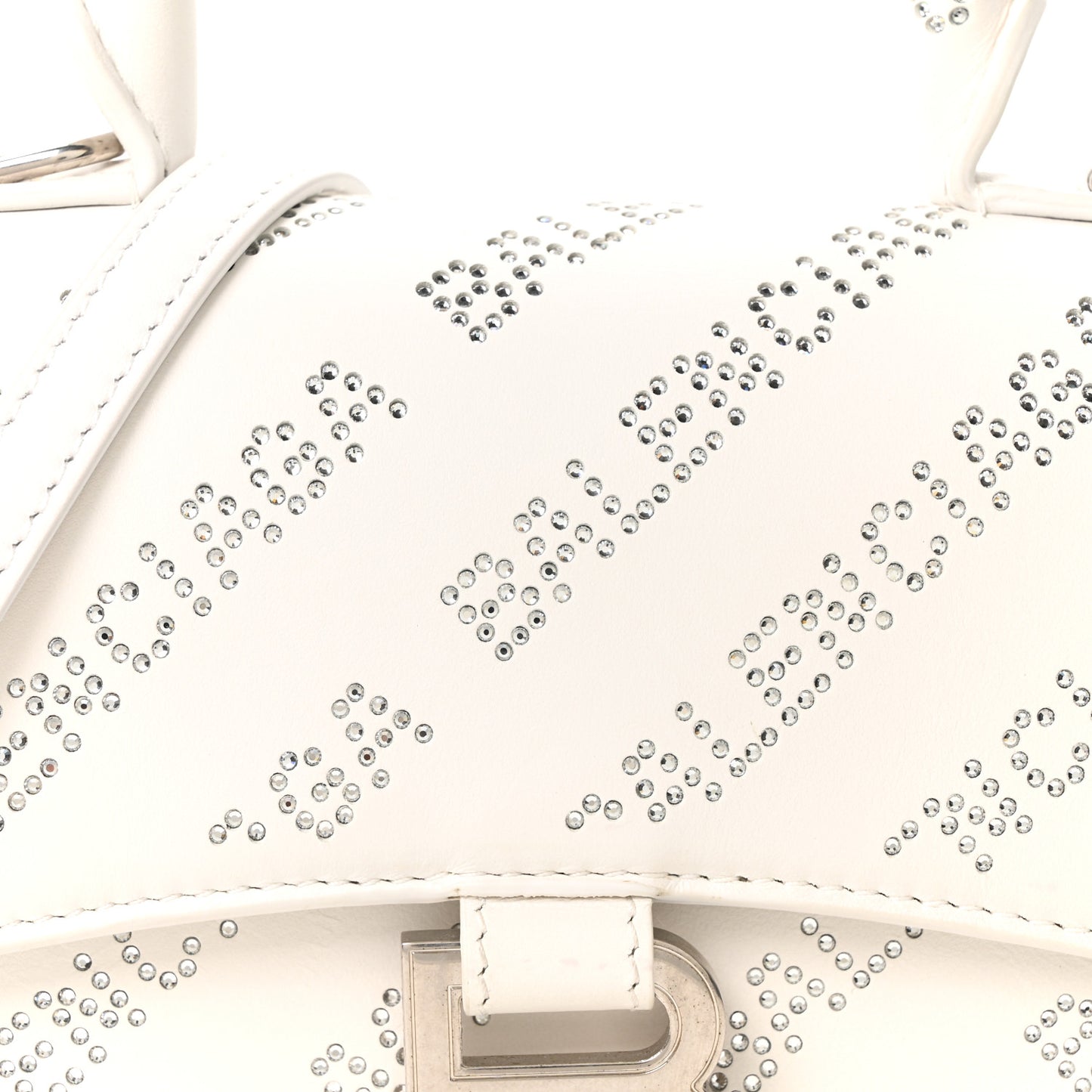 Smooth Calfskin Crystal Diagonal Allover Logo Hourglass Top Handle Bag XS Optic White