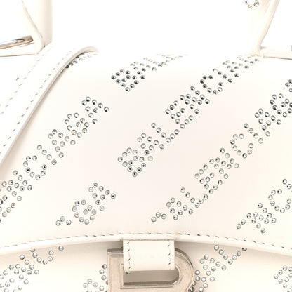 Balenciaga Smooth Calfskin Crystal Diagonal Allover Logo Hourglass Top Handle Bag XS Optic White 9 of 11