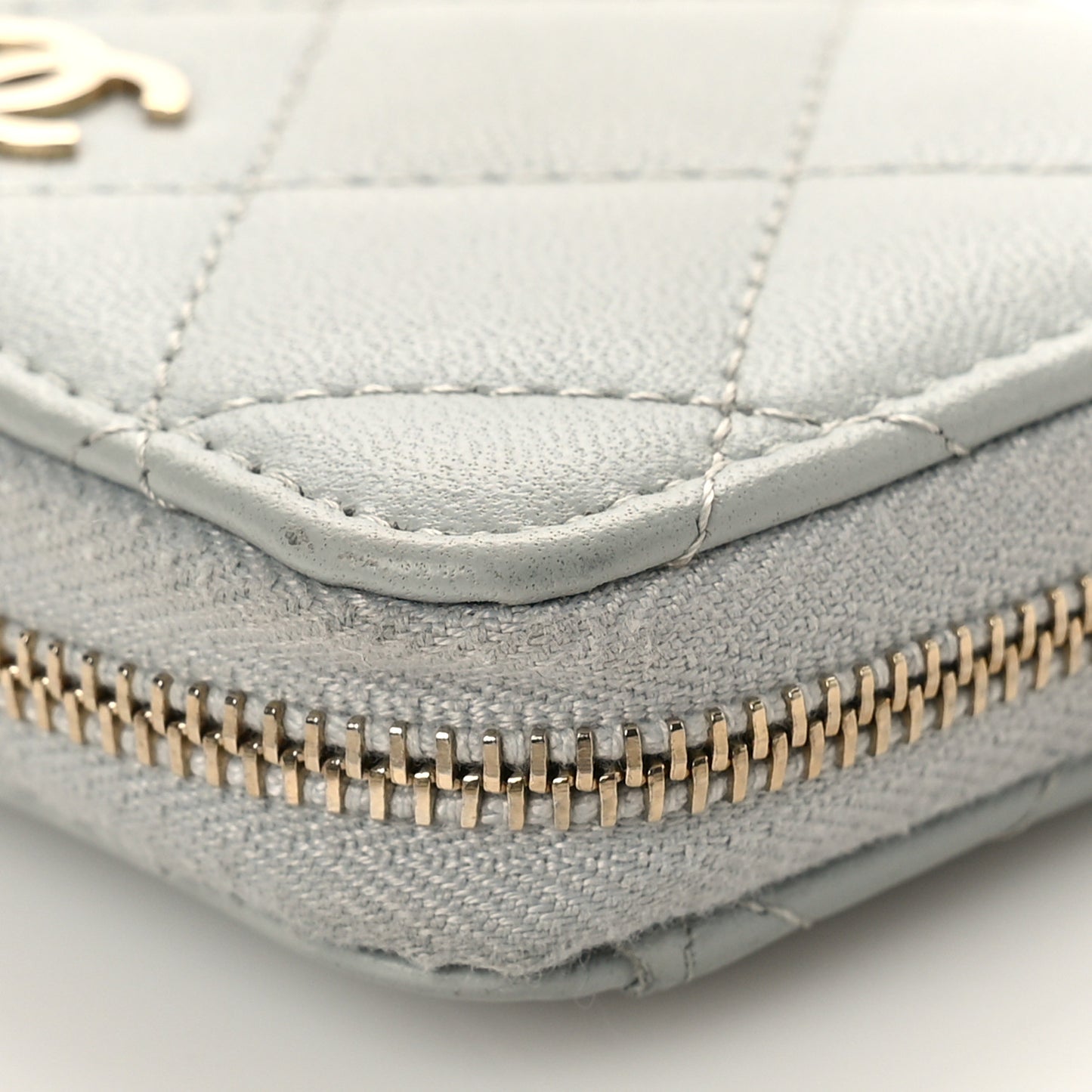 Lambskin Quilted Zip Around Coin Purse Wallet Grey