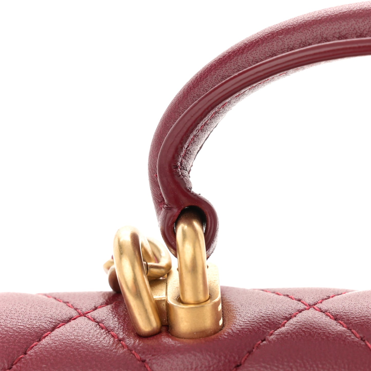 Lambskin Quilted Top Handle Flap Coin Purse With Chain Burgundy
