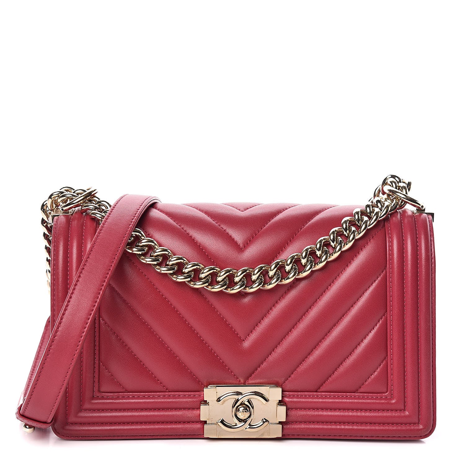 Chanel Calfskin Chevron Quilted Medium Boy Flap Dark Pink 1 of 10