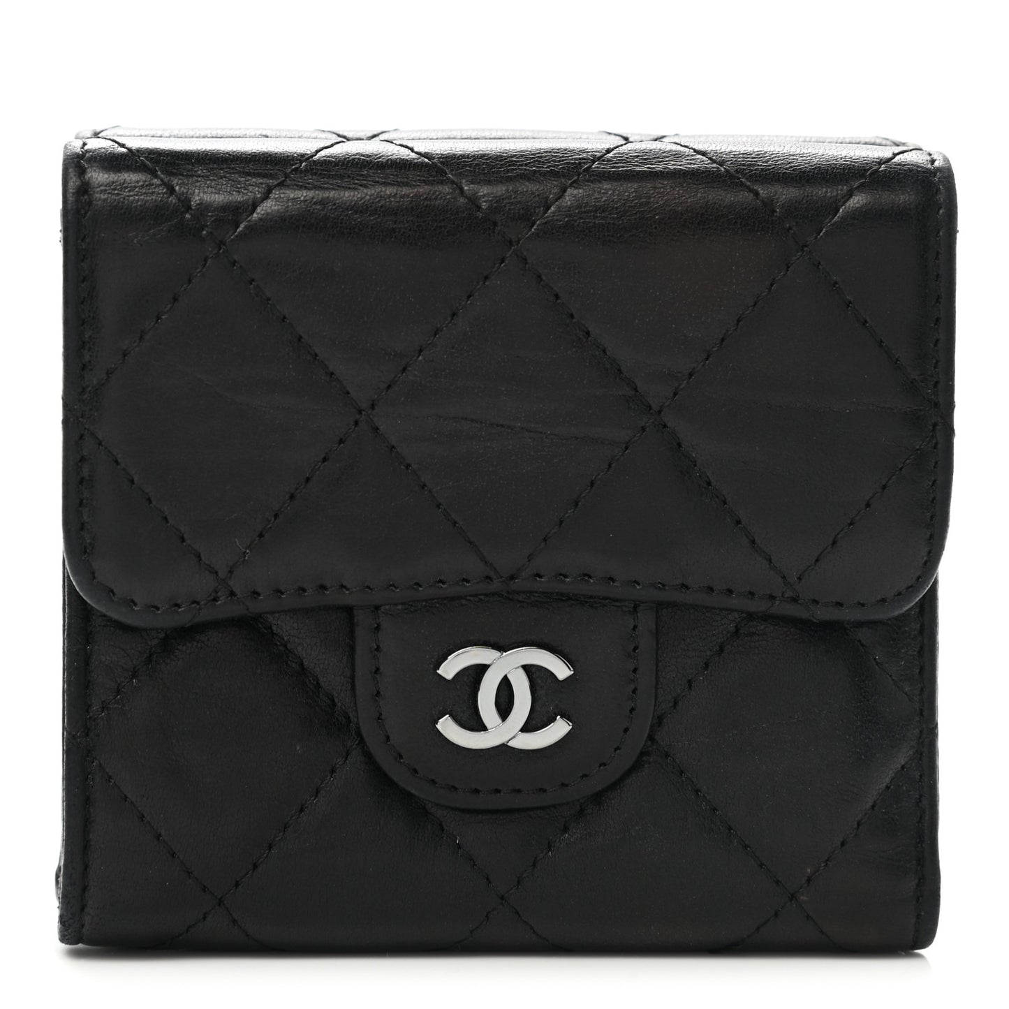 Lambskin Quilted Double Sided Wallet Black