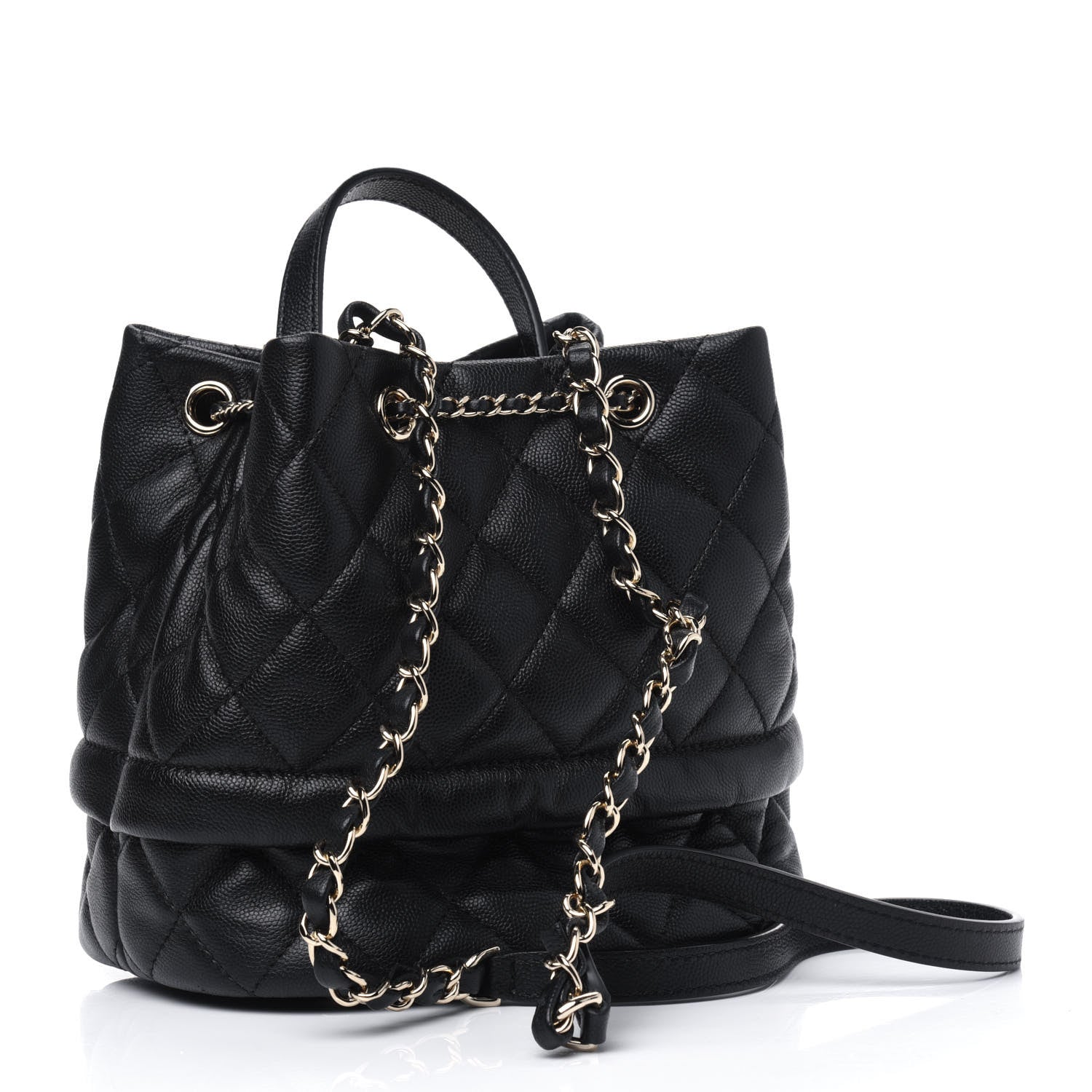 Chanel Caviar Quilted Rolled Up Bucket Drawstring Bag Black 2 of 4