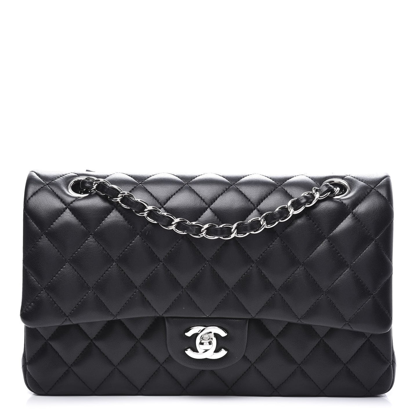 Lambskin Quilted Medium Double Flap Black
