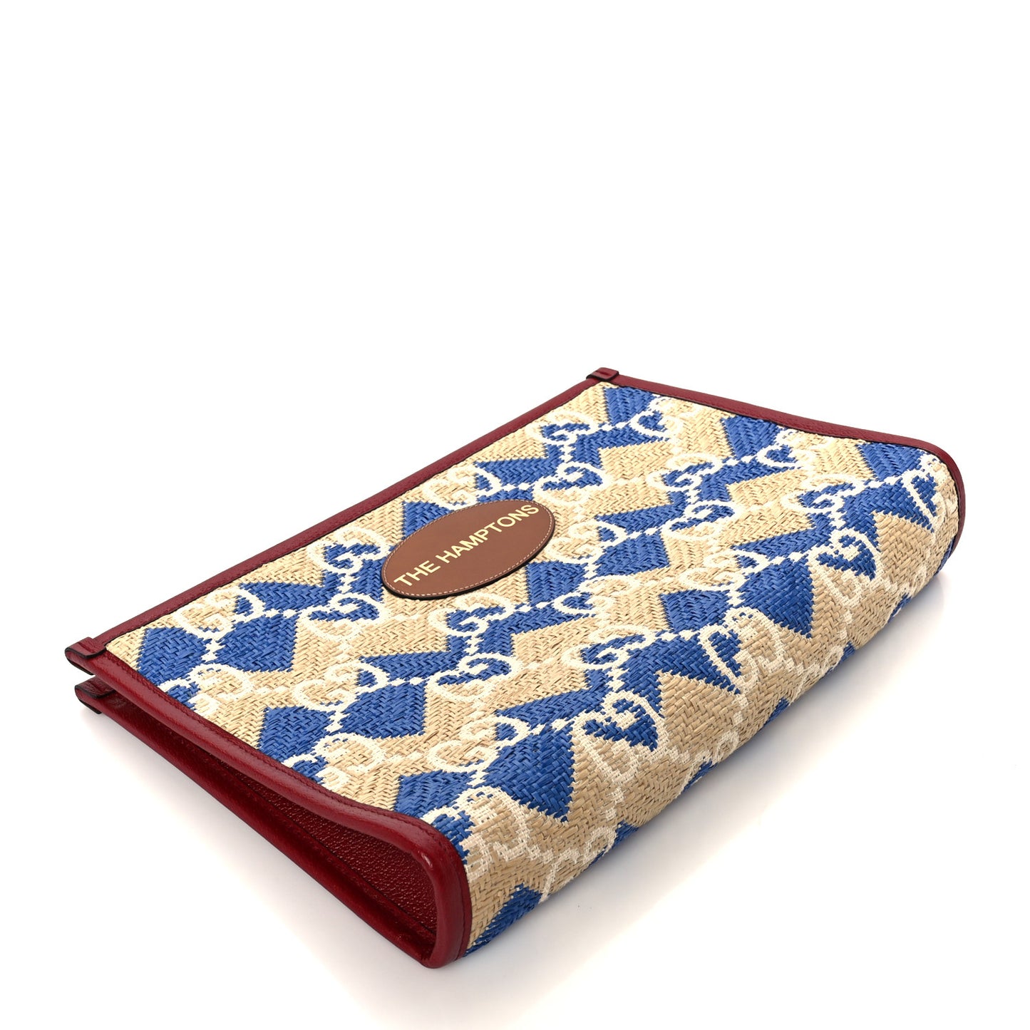 Raffia GG Monogram Hamptons Case Beige Blue