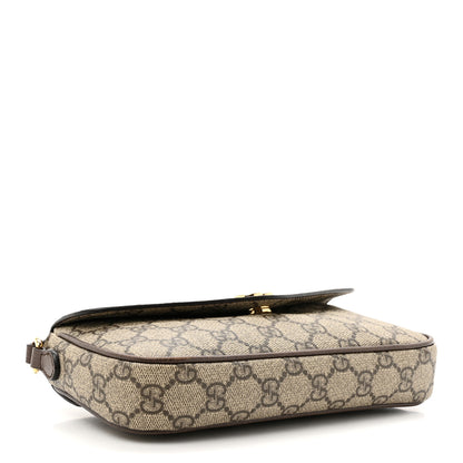 Gucci GG Supreme Monogram Textured Dollar Calfskin Web Mini Ophidia Envelope Shoulder Bag Beige Ebony New Acero 4 of 14