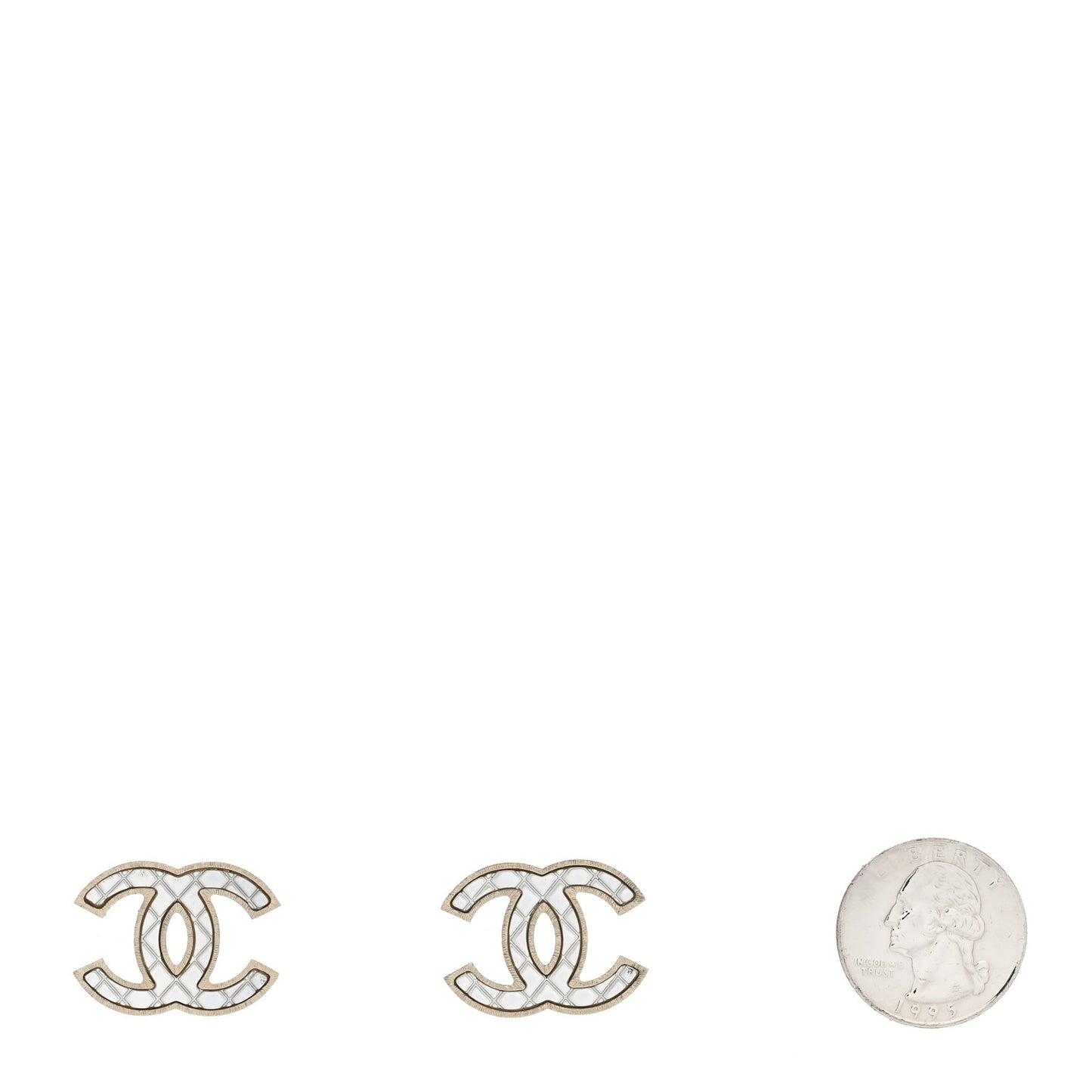 Metal Quilted CC Earrings Gold White