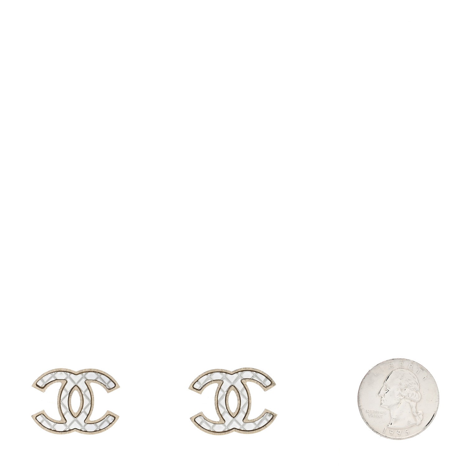 Chanel Metal Quilted CC Earrings Gold White 2 of 4